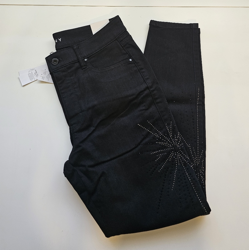 SOLD - Elegant Black Rhinestone Women's Skinny Ankle Jeans - Curvy Fit WHBM